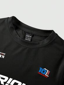 SHEIN Unity Women's Fashionable Sexy Letter Graphic Short Sleeve Cropped T-Shirt, Summer - Black - View 3