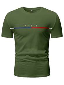 Manfinity Homme Men Letter Graphic Tee - Army Green - View 1