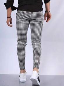 Manfinity Mode Men Houndstooth Print Slant Pocket Suit Pants - White - View 2