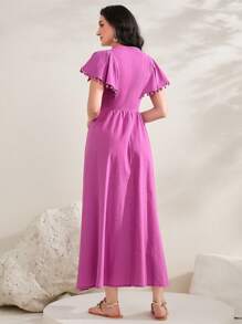 Seusyu Pompom Kant Knappar Framtill Klänningar - Blåröd - Visa 3