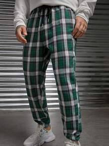 Manfinity RebelGame 男士格紋腰部抽繩長褲