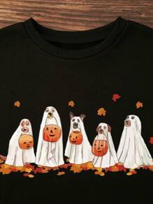 SHEIN EZwear Plus Halloween Print Thermal Lined Sweatshirt - Black - View 4