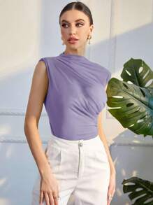 Modelyn 素色肩部抽褶墊背心上衣 - 紫色 - 查看 5