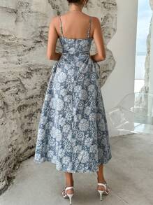 SHEIN Privé Vestido de tirantes jacquard con abertura de espalda abierta - Neblina azul - Ver 2