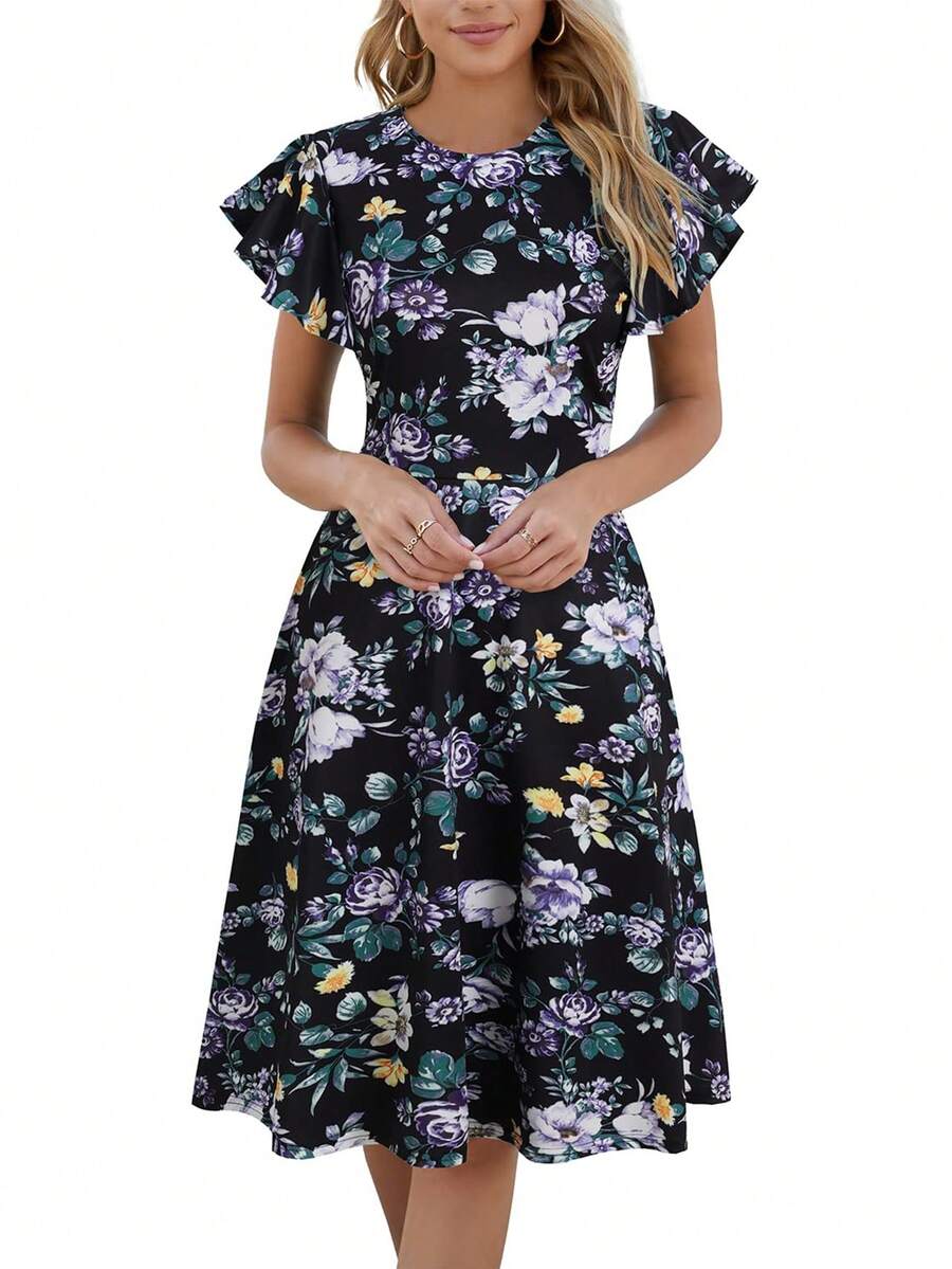 In hoa áo tay bướm Váy chữ A