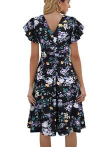 In hoa áo tay bướm Váy chữ A - màu đen - Xem 3