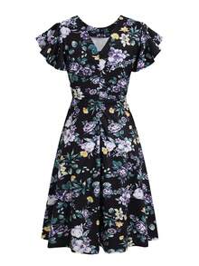 In hoa áo tay bướm Váy chữ A - màu đen - Xem 4