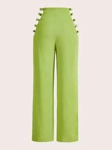 SHEIN X The Future X Sire Leo Lamar Cut Out Side Straight Leg Pants - Lime Green - View 2