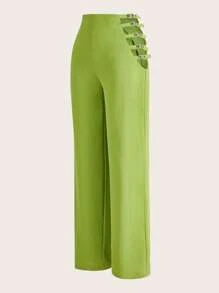 SHEIN X The Future X Sire Leo Lamar Cut Out Side Straight Leg Pants - Lime Green - View 4