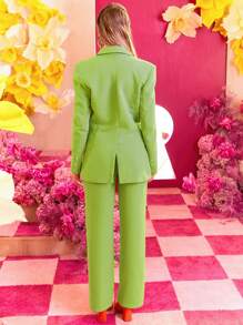 SHEIN X The Future X Sire Leo Lamar Cut Out Side Straight Leg Pants - Lime Green - View 5