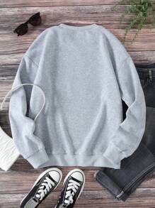 SHEIN EZwear 字母圖案加絨內裏運動衫 - 淺灰色 - 查看 2