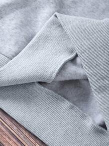 SHEIN EZwear 字母圖案加絨內裏運動衫 - 淺灰色 - 查看 5