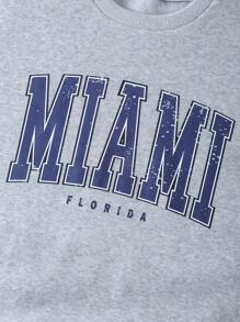 SHEIN EZwear 字母圖案加絨內裏運動衫 - 淺灰色 - 查看 6