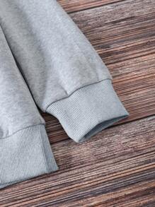 SHEIN EZwear 字母圖案加絨內裏運動衫 - 淺灰色 - 查看 8