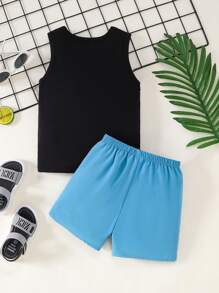 SHEIN 小男孩2入組式無袖椰子樹印花夏裝，適合春夏秋 - 彩色 - 查看 2