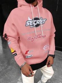 Manfinity EMRG Sudadera Con Capucha De Talla Grande Con Cordón, Diseño De Letra Gráfica Para Hombres - Rosa - Ver 1