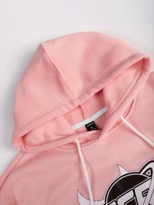 Manfinity EMRG Sudadera Con Capucha De Talla Grande Con Cordón, Diseño De Letra Gráfica Para Hombres - Rosa - Ver 4