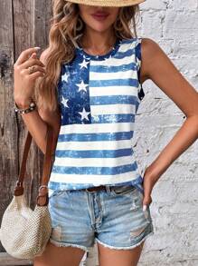 SHEIN LUNE 美式印花背心上衣 - 淺藍色 - 查看 6