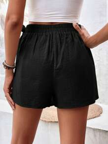 SHEIN Frenchy Chất rắn Nút ven Bọc Váy quần - màu đen - Xem 2