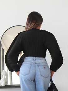 SHEIN SXY 素色蝙蝠袖短款襯衫 - 黑色 - 查看 2