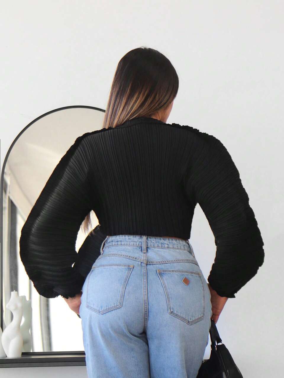 Solid Batwing Sleeve Crop Blouse