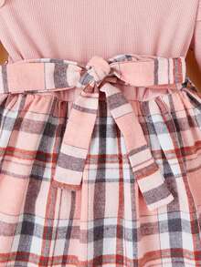SHEIN 女小童格紋印花荷葉邊洋裝&帽 - 粉色 - 查看 4