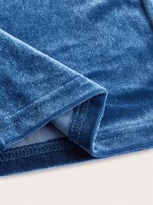 SHEIN ICON Đồ trang trí Rhinestone Eo dây rút Quần ống loe - Màu xanh bụi bặm - Xem 4