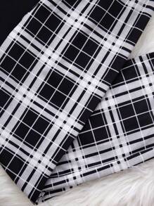 SHEIN Tween Girl Slogan Graphic Tee & Plaid Print Trousers PJ Set - Black and White - View 4