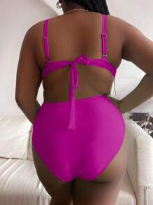 SHEIN Swim Curve Plus Lace Up Ruched Push Up High Waisted Bikini Set - Purple - View 2