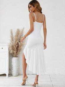 SHEIN VCAY Xù Hoa Sen Váy Dây - trắng - Xem 2