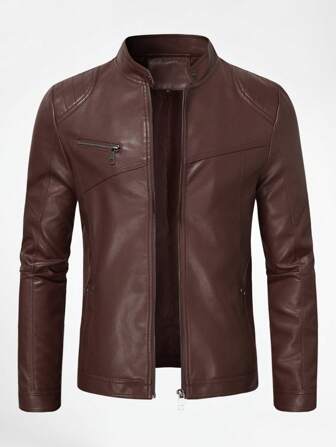 CLOUDSTYLE Men Long Sleeve Zip Up PU Leather Jacket, Fall Winter