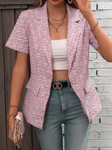 SHEIN Clasi 花卉圖案提花西裝領西裝外套