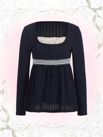 Kawaii Contrast Lace Peplum Tee