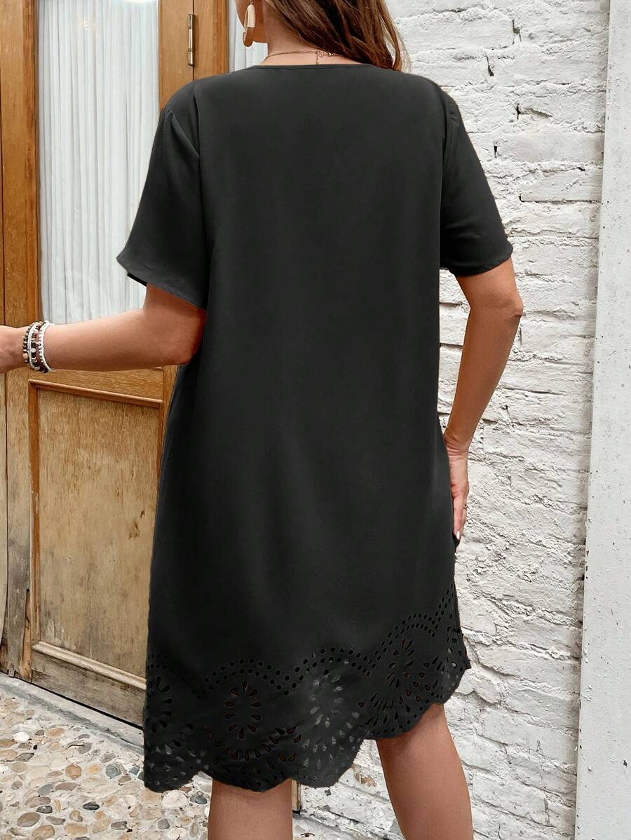 SHEIN Clasi Hơn Cắt laser Cắt vỏ sò Đầm - màu đen - Xem 1