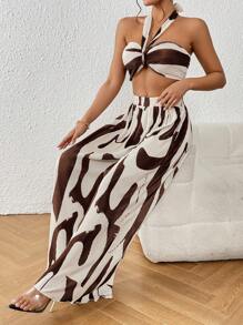 Firerie In Toàn bộ Áo hai dây & Quần ống rộng - Màu nâu Sô-cô-la - Xem 3