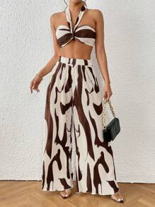 Firerie In Toàn bộ Áo hai dây & Quần ống rộng - Màu nâu Sô-cô-la - Xem 5