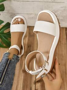 Women's Platform Chunky Sandals With Ankle Strap - White - View 1