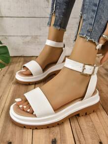 Women's Platform Chunky Sandals With Ankle Strap - White - View 5