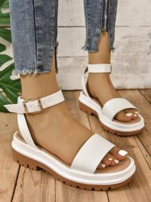 Women's Platform Chunky Sandals With Ankle Strap - White - View 6