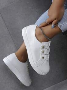 女士們牛津鞋帶釘狀首飾裝飾的前和平底高跟鞋 - 白色 - 查看 2