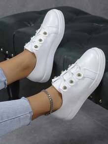 女士們牛津鞋帶釘狀首飾裝飾的前和平底高跟鞋 - 白色 - 查看 3