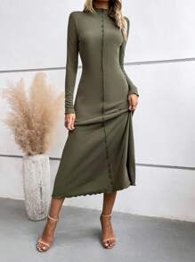 SHEIN Clasi 木耳邊小高領洋裝