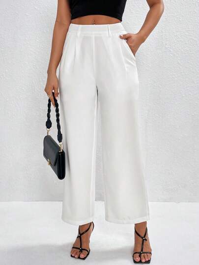 SHEIN PETITE 素色斜口袋長褲