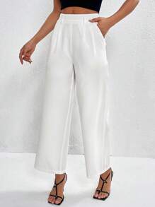 SHEIN PETITE 素色斜口袋長褲 - 白色 - 查看 6