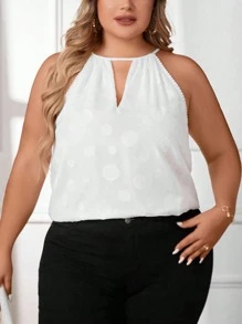 SHEIN Privé 大碼鎖眼領掛脖上衣