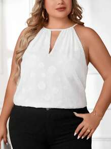 SHEIN Privé 大碼鎖眼領掛脖上衣