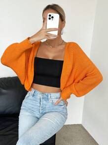 SHEIN Essnce Ren hở lưng tay cánh Cắt sửa áo lông cừu - trái cam - Xem 3