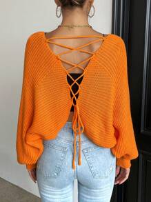 SHEIN Essnce Ren hở lưng tay cánh Cắt sửa áo lông cừu - trái cam - Xem 4