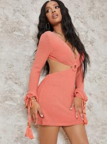 SHEIN SXY Đầm Cắt ra màu trơn Gợi cảm - Màu Hồng  San hô - Xem 4