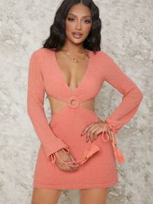 SHEIN SXY Đầm Cắt ra màu trơn Gợi cảm - Màu Hồng  San hô - Xem 6